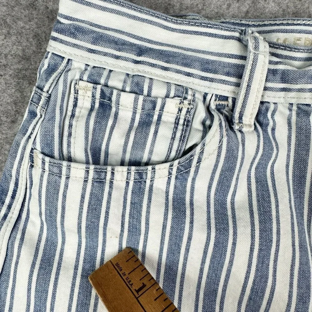 American Eagle Mom Jean Shorts Womens 0 Blue White Striped Casual Cotton Denim*
